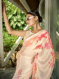 Peach Poly Chiffon Daily Wear Saree With Blouse Piece