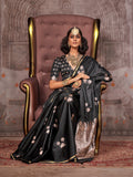 Black Satin Festive Wear Saree With Blouse Piece