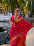 Red Banarasi Silk Saree With Blouse Piece