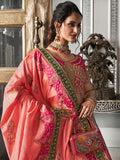 Multicolor & Pink Banarasi Silk Semi Stitched Lehenga