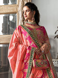 Multicolor & Pink Banarasi Silk Semi Stitched Lehenga