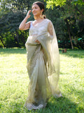 Pista Organza Saree With Blouse Piece