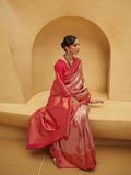 Red Nylon Saree With Blouse Piece