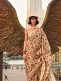 Tan Printed Zari Tissue Saree With Blouse Piece