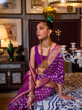 Purple Khadi Copper Zari Saree With Blouse Piece