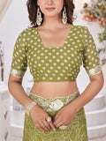 Fluorescent Green Georgette Saree With Blouse Piece