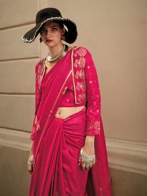 Pink Satin Saree With Blouse Piece