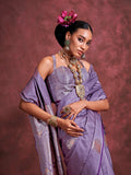 Lavender Banarasi Satin Saree With Blouse Piece