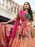 Peach & Green Banarasi Silk Lehenga Choli