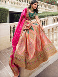 Peach & Green Banarasi Silk Lehenga Choli