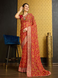 Red Georgette Daily Wear Saree With Blouse Piece