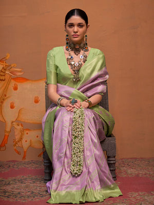 Lavender Color Party Wear Silk Saree With Blouse Piece