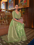 Green Tussar Silk Saree With Blouse Piece