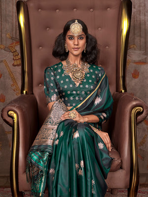 Green Satin Festive Wear Saree With Blouse Piece