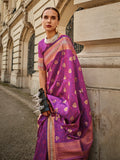 Burgundy Silk Blend Saree With Blouse Piece