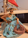 Blue Chinon Nylon Saree With Blouse Piece