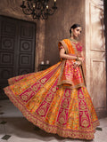 Yellow & Red Banarasi Silk Lehenga Choli