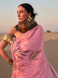 Pink Printed Linen Saree With Blouse Piece