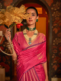 Pink Silk Blend Saree With Blouse Piece