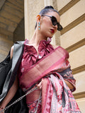 Maroon Silk Printed Saree With Blouse Piece