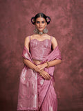 Pink Banarasi Satin Saree With Blouse Piece