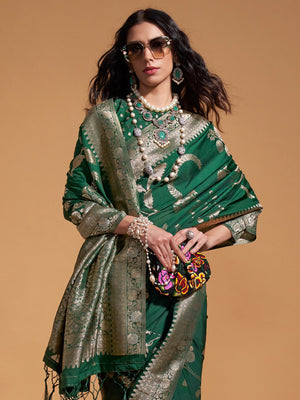 Green Georgette Nylon Saree With Blouse Piece