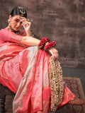 Peach Festive Wear Silk Saree With Blouse Piece