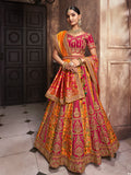 Yellow & Red Banarasi Silk Lehenga Choli