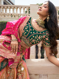 Peach & Green Banarasi Silk Lehenga Choli