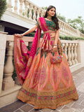 Peach & Green Banarasi Silk Lehenga Choli