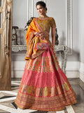 Multicolor & Yellow Banarasi Silk Semi Stitched Lehenga