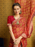 Red Georgette Daily Wear Saree With Blouse Piece