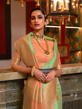 Green Linen Silk Saree With Blouse Piece