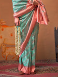 Sky Blue Party Wear Silk Saree With Blouse Piece