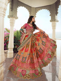 Multicolor & Red Banarasi Silk Lehenga Choli