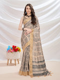 Beige Silk Blend Casual Wear Saree With Blouse Piece