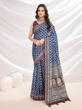 Blue Cotton Blend Casual Wear Saree With Blouse Piece