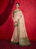 Peach Poly Silk Festival Saree With Blouse Piece