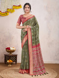 Dark Green Poly Crepe Festive Wear Saree With Blouse Piece