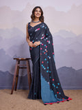 Grey Silk Blend Daily Wear Saree With Blouse Piece