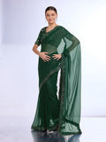 Bottle Green Georgette Saree With Blouse Piece