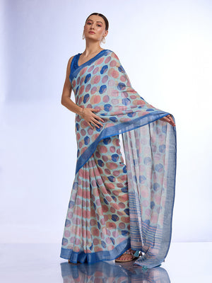 Blue Linen Saree With Blouse Piece