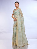 Green Tissue Linen Saree With Blouse Piece