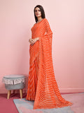 Orange Chiffon Festive Saree With Blouse Piece