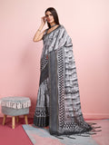 Grey Silk Blend Daily Wear Saree With Blouse Piece