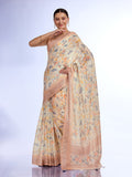 Beige  Linen Saree With Blouse Piece