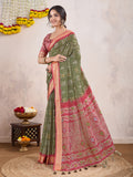 Dark Green Poly Crepe Festive Wear Saree With Blouse Piece