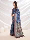 Blue Cotton Blend Casual Wear Saree With Blouse Piece