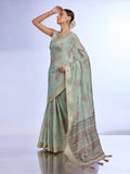 Teal Tissue Saree With Blouse Piece