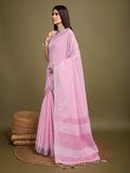 Pink Linen Daily Wear Saree With Blouse Piece